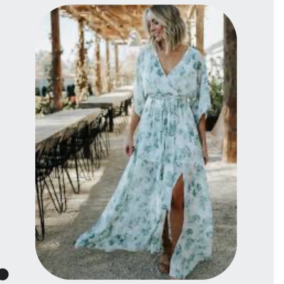 NWT Baltic Born Kia Kimono Dress Sage Green Floral Maxi Dress Elastic Waist Sz L - Picture 15 of 15